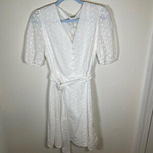 RIHOAS White Floral Embroidered Belted Mini Dress